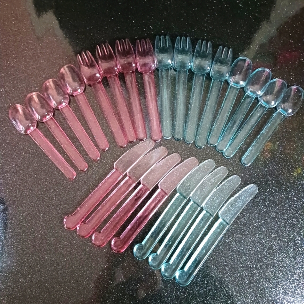 Pink & Blue Clear Acrylic Cutlery Sets.